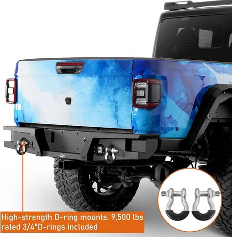 Hoke Road Gladiator JT المصد الخلفي مع ثقوب المستشعر والحلقات D لـ Jeep Gladiator JT 2020 2021 2022 2023 2024 2025 المصد الأسود الأسود in Saudi Arabia