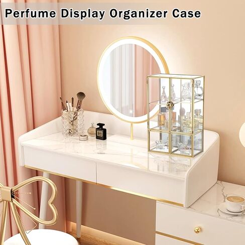 علبة عرض زجاجية للمقتنيات ، رف شاشة الكريستال مع درجتين ، مربع عكس شاشة حامل الكريستال لرياضات شجاعة شجاع ، حامل عطر المجوهرات الذهبية in Kuwait