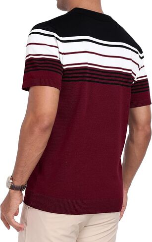kuyigo men knit Zipper Collared Polo قمصان قصيرة الأكمام على النقيض من قمم مخططة قمم كلاسيكية تناسب قميص ناعم غير رسمي in Kuwait