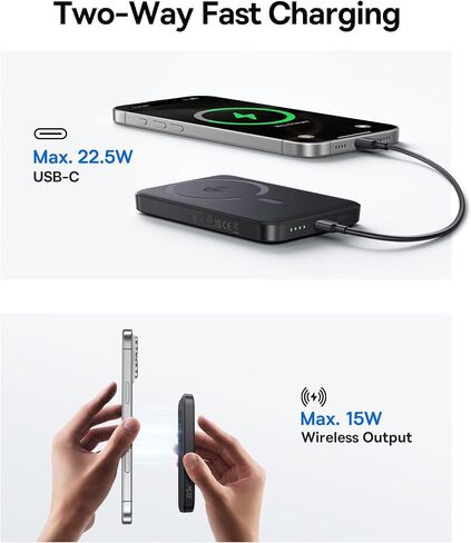 Baseus for MagSafe Portable Charger, Qi2 Certified 15W Wireless Magnetic Power Bank 10000mAh with USB-C Cable 22.5W PD Charging, Battery Pack Compatible with iPhone 17/16/15/14/13 Pro/Pro Max Series in Kuwait