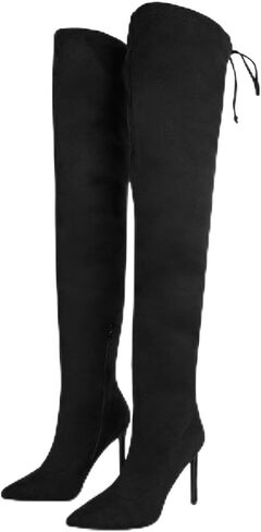 Women's Thigh High Block Stiletto Heel Over The Knee Boots, Faux Suede Elasticity, Long Black Boots, Round Toe&Pointed Toe, Side Zip Sexy Boots for Winter Fall in Kuwait