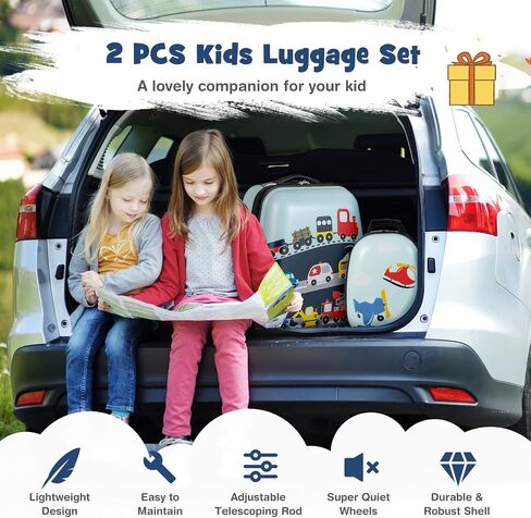 Goplus 2pc أمتعة للأطفال ، و 12 "و 16" يحمل الأطفال على الأمتعة مع 4 عجلات الدوران ، وحقيبة سبينر خفيفة الوزن للأطفال الصغار والبنات in Kuwait