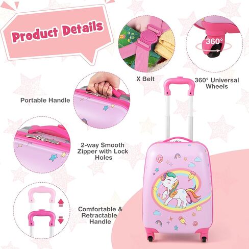 Goplus 2pc أمتعة للأطفال ، و 12 "و 16" يحمل الأطفال على الأمتعة مع 4 عجلات الدوران ، وحقيبة سبينر خفيفة الوزن للأطفال الصغار والبنات in Kuwait