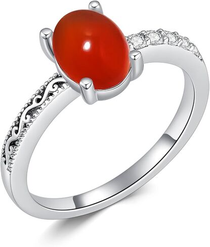 Oval Blue Sandstone/Carnelian/Rose Quartz Ring 925 Sterling Silver Healing Crystal Jewelry for Women (with Gift Box) in Saudi Arabia