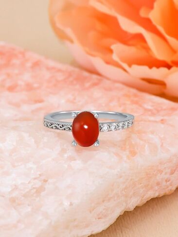 Oval Blue Sandstone/Carnelian/Rose Quartz Ring 925 Sterling Silver Healing Crystal Jewelry for Women (with Gift Box) in Saudi Arabia