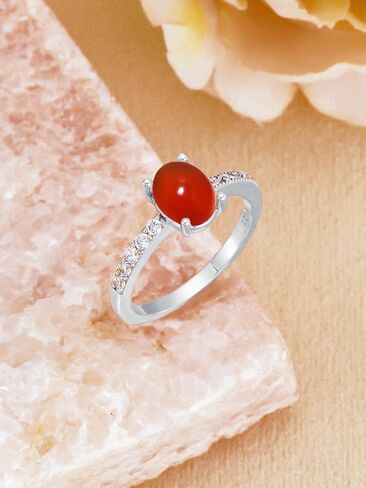 Oval Blue Sandstone/Carnelian/Rose Quartz Ring 925 Sterling Silver Healing Crystal Jewelry for Women (with Gift Box) in Saudi Arabia