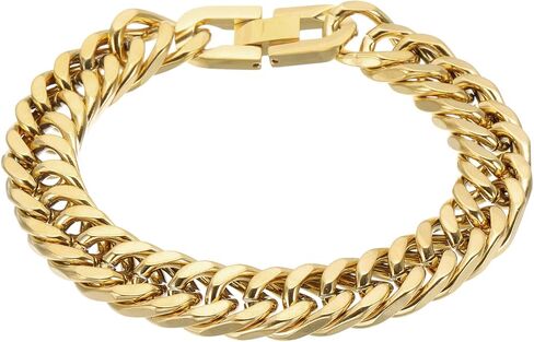 PATIKIL 10mm Width Cuban Link Chain Bracelets, 7.5 Inch Length Stainless Steel Curb Wrist Chain Bracelet for Men Women Valentine's Day Father's Day Gifts, Gold Tone in Kuwait