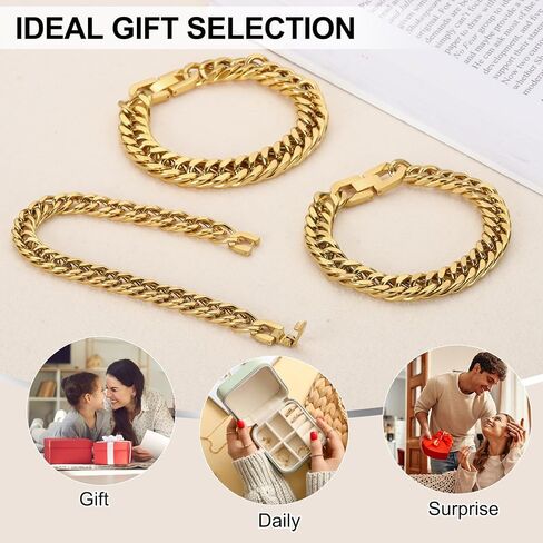 PATIKIL 10mm Width Cuban Link Chain Bracelets, 7.5 Inch Length Stainless Steel Curb Wrist Chain Bracelet for Men Women Valentine's Day Father's Day Gifts, Gold Tone in Kuwait