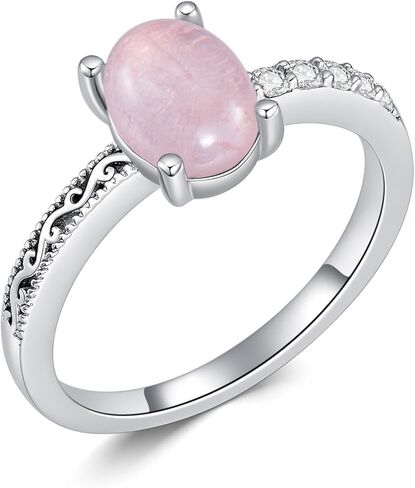 الحجر الرملي الأزرق البيضاوي/Carnelian/Rose Quartz Ring 925 Sterling Silver Healing Crystal Jewelry for Women (مع صندوق الهدايا) in Kuwait