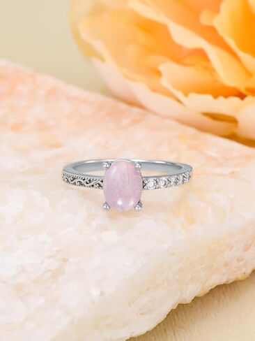 الحجر الرملي الأزرق البيضاوي/Carnelian/Rose Quartz Ring 925 Sterling Silver Healing Crystal Jewelry for Women (مع صندوق الهدايا) in Kuwait
