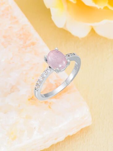 الحجر الرملي الأزرق البيضاوي/Carnelian/Rose Quartz Ring 925 Sterling Silver Healing Crystal Jewelry for Women (مع صندوق الهدايا) in Kuwait