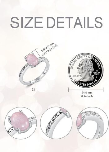 الحجر الرملي الأزرق البيضاوي/Carnelian/Rose Quartz Ring 925 Sterling Silver Healing Crystal Jewelry for Women (مع صندوق الهدايا) in Kuwait