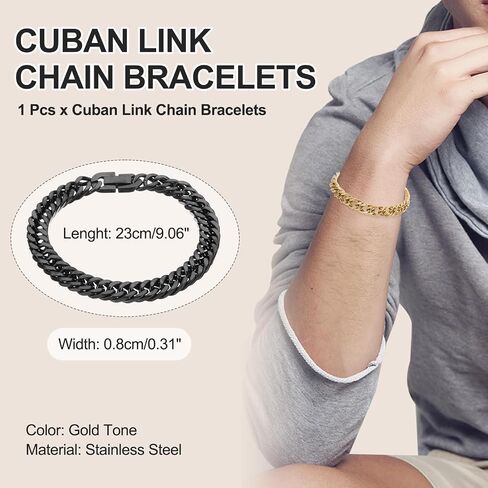 PATIKIL 10mm Width Cuban Link Chain Bracelets, 7.5 Inch Length Stainless Steel Curb Wrist Chain Bracelet for Men Women Valentine's Day Father's Day Gifts, Gold Tone in Kuwait