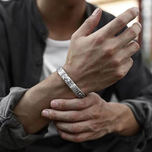 PI XIU HEART SUTRA FENG SHUI BRACELET ، TIBETAN BODDHIST MANTRA WEALL LACK LUCKET Lucky Amulet Bangle ، Vintage 999 Sterling Silver Dilect (A) in Saudi Arabia