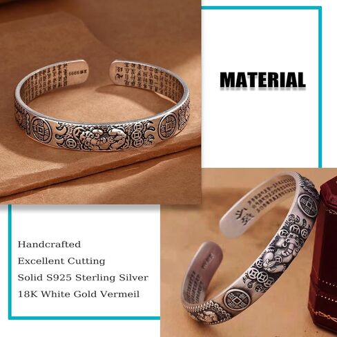 PI XIU HEART SUTRA FENG SHUI BRACELET ، TIBETAN BODDHIST MANTRA WEALL LACK LUCKET Lucky Amulet Bangle ، Vintage 999 Sterling Silver Dilect (A) in Saudi Arabia
