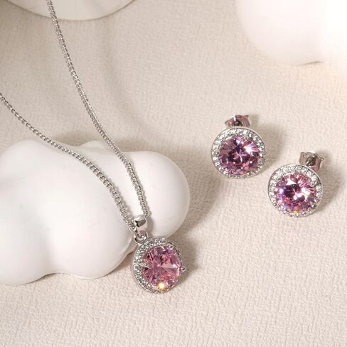 حزمة المجوهرات ، مجموعة المجوهرات ، قلادة قلادة وأقراط مسمار ، النحاس ، 18 كيلو بلاتين مطلي ، جولة الزركونيوم الوردي in Kuwait