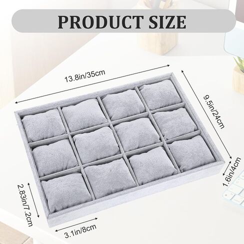 2 Pcs Velvet Watch Tray Jewelry Organizer, 12 Grid Stackable Velvet Watch Tray, Watch Display Trays Watch Bracelet Bangle Display Holder Adjustable Pillow (Gray) in Saudi Arabia