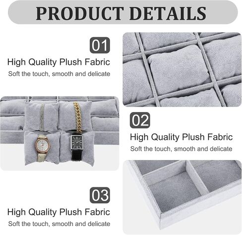 2 Pcs Velvet Watch Tray Jewelry Organizer, 12 Grid Stackable Velvet Watch Tray, Watch Display Trays Watch Bracelet Bangle Display Holder Adjustable Pillow (Gray) in Saudi Arabia