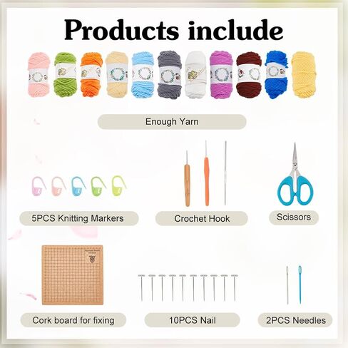 ORIGACH 12 Set Crochet Daisy Flower Granny Square Crochet kit for Beginners Adult, 6 in 1 Handmade Crochet Coasters kit Complete Knitting Kit with Step-by-Step Video Tutorials Yarns Crochet Hook in Saudi Arabia