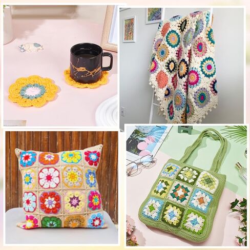 ORIGACH 12 Set Crochet Daisy Flower Granny Square Crochet kit for Beginners Adult, 6 in 1 Handmade Crochet Coasters kit Complete Knitting Kit with Step-by-Step Video Tutorials Yarns Crochet Hook in Saudi Arabia