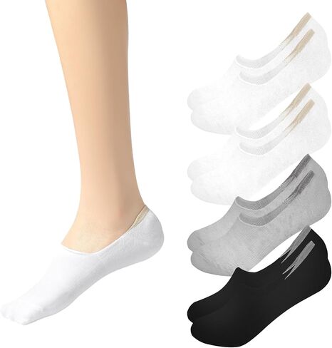 Sunm Boutique No Show Socks Womens Low Low & Non Slip ، الجوارب غير المرئية غير المرئية والرسمية ، خط قارب مسطح 4 أزواج in Kuwait