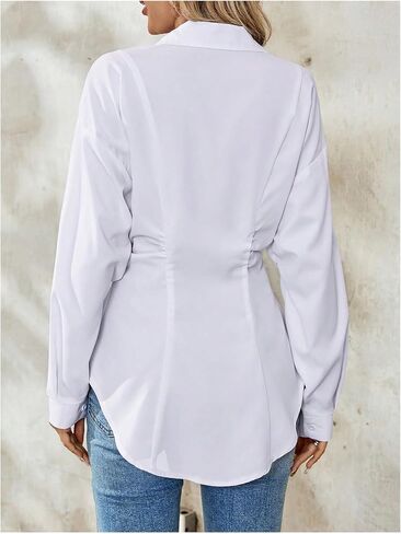 Wdirara Women's Button أسفل بلوزة طويلة الأكمام قميص قميص قميص عرضية العمل TUNIC TOP in Kuwait