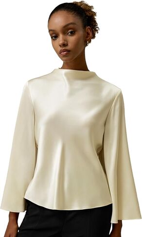 Lilysilk Womens Silk Blouse Ladies Mulberry Silk Shirt with 3/4 Bell Sleeves Cowl Neck Recoed Top Silk Top in Saudi Arabia