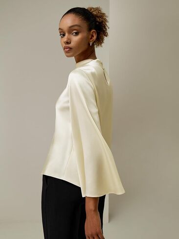 Lilysilk Womens Silk Blouse Ladies Mulberry Silk Shirt with 3/4 Bell Sleeves Cowl Neck Recoed Top Silk Top in Saudi Arabia