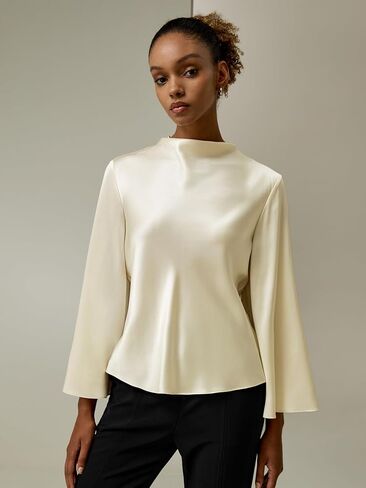 Lilysilk Womens Silk Blouse Ladies Mulberry Silk Shirt with 3/4 Bell Sleeves Cowl Neck Recoed Top Silk Top in Saudi Arabia