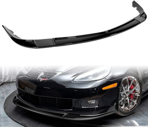 Q1-TECH, Front Bumper Lip fit for Compatible with 2005-2013 Chevy Corvette C6 Base Models Only, Front Bumper Lip Spoiler Air Chin Body Kit Splitter ABS, ZR1-Style (Painted Black) in Kuwait