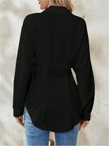 Wdirara Women's Button أسفل بلوزة طويلة الأكمام قميص قميص قميص عرضية العمل TUNIC TOP in Kuwait