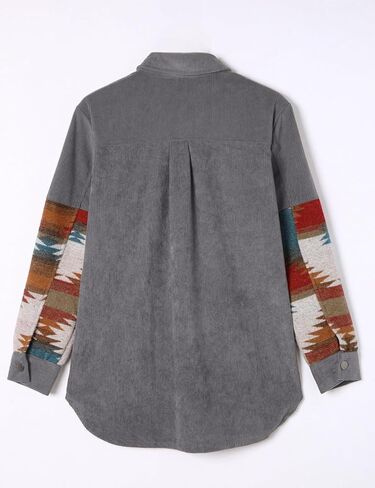 Perbai Womens Corduroy Flannel Shirt زر طويل الأكمام لأسفل سترة الأزتيك فضفاضة كوخ مع جيوب in Kuwait