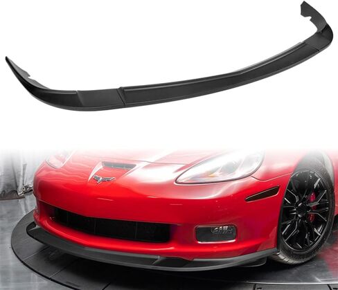 Q1-TECH, Front Bumper Lip fit for Compatible with 2005-2013 Chevy Corvette C6 Base Models Only, Front Bumper Lip Spoiler Air Chin Body Kit Splitter ABS, ZR1-Style (Painted Black) in Kuwait