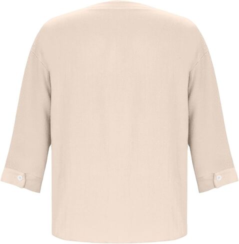Button Down Shirts for Women 3/4 Sleeve Cotton Linen Roll up Short Sleeve Tops Casual Loose Fit V Neck Blouses in Saudi Arabia