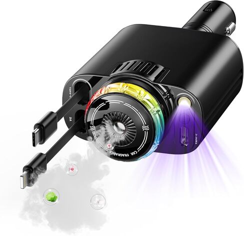 Retractable Car Charger, 4 in 1 Retractable Cables and 2 USB Ports Car Charger Adapter for iPhone 16/15/14/13/12 in Kuwait