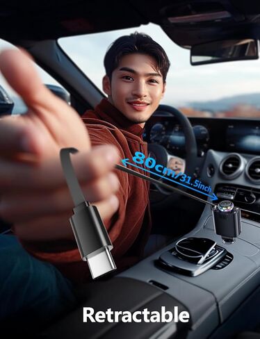 Retractable Car Charger, 4 in 1 Retractable Cables and 2 USB Ports Car Charger Adapter for iPhone 16/15/14/13/12 in Kuwait