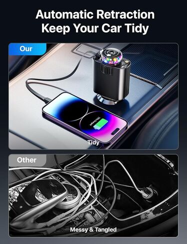 Retractable Car Charger, 4 in 1 Retractable Cables and 2 USB Ports Car Charger Adapter for iPhone 16/15/14/13/12 in Kuwait