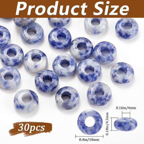 1 Box 30Pcs Large Hole Stone Beads 10mm Gemstone Rondelle Bead Bulk Indian Agate Crystal Flat Round Natural Stone Spacer Beads for Beading Bracelets Jewelry Making Necklaces Hair Accessories in Saudi Arabia