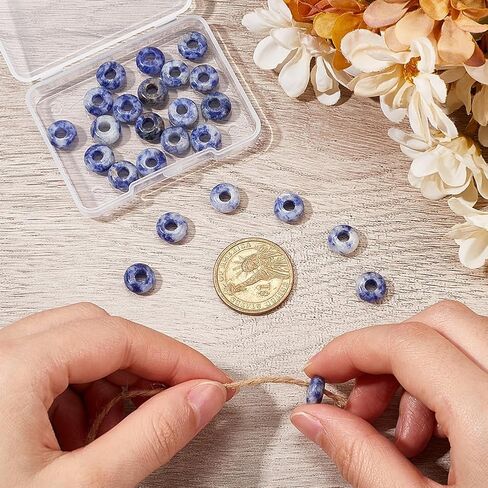 1 Box 30Pcs Large Hole Stone Beads 10mm Gemstone Rondelle Bead Bulk Indian Agate Crystal Flat Round Natural Stone Spacer Beads for Beading Bracelets Jewelry Making Necklaces Hair Accessories in Saudi Arabia