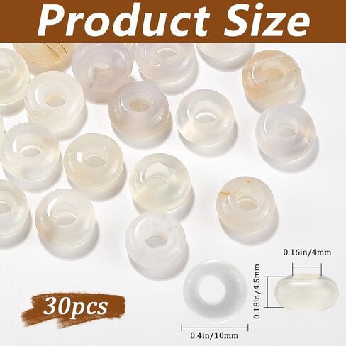 1 Box 30Pcs Large Hole Stone Beads 10mm Gemstone Rondelle Bead Bulk Indian Agate Crystal Flat Round Natural Stone Spacer Beads for Beading Bracelets Jewelry Making Necklaces Hair Accessories in Saudi Arabia