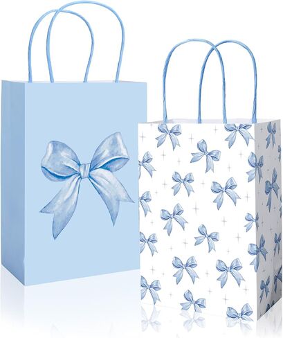 JarThenaAMCS 24Pcs Pink Bow Paper Gift Bags Cute Bow Knot Treat Bags with Handles Candy Goodie Bags Grocery Shopping Bags for Party Favor Supplies in Saudi Arabia