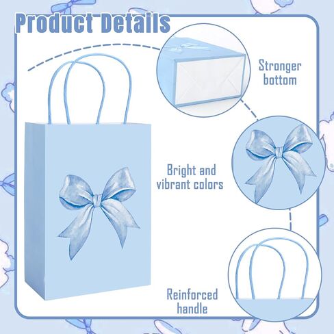 JarThenaAMCS 24Pcs Pink Bow Paper Gift Bags Cute Bow Knot Treat Bags with Handles Candy Goodie Bags Grocery Shopping Bags for Party Favor Supplies in Saudi Arabia