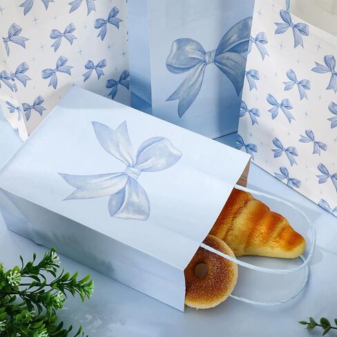 JarThenaAMCS 24Pcs Pink Bow Paper Gift Bags Cute Bow Knot Treat Bags with Handles Candy Goodie Bags Grocery Shopping Bags for Party Favor Supplies in Saudi Arabia