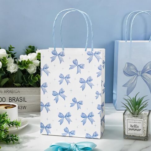 JarThenaAMCS 24Pcs Pink Bow Paper Gift Bags Cute Bow Knot Treat Bags with Handles Candy Goodie Bags Grocery Shopping Bags for Party Favor Supplies in Saudi Arabia