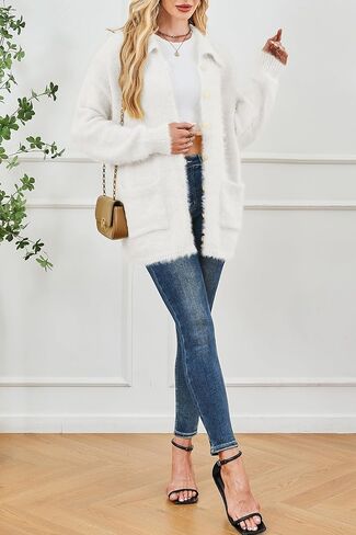 CAKULO WOMENS الضخمة الضخمة السترات الصوفية الخريف الخريف ملابس الشتاء المفتوحة جناح Collared Cardigans جيوب 2025 in Kuwait