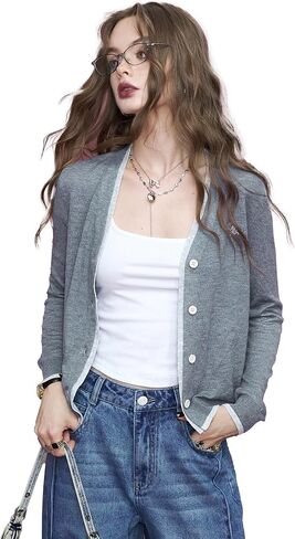 Cardigans Womens-Down-Down Cardigans متماسكة سترات على تباين الألوان الخفيفة الوزن in Kuwait