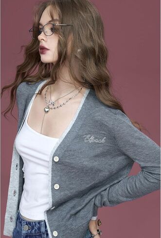 Cardigans Womens-Down-Down Cardigans متماسكة سترات على تباين الألوان الخفيفة الوزن in Kuwait