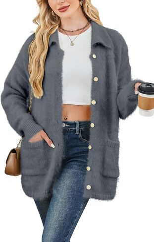 CAKULO WOMENS الضخمة الضخمة السترات الصوفية الخريف الخريف ملابس الشتاء المفتوحة جناح Collared Cardigans جيوب 2025 in Kuwait