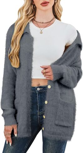 CAKULO WOMENS الضخمة الضخمة السترات الصوفية الخريف الخريف ملابس الشتاء المفتوحة جناح Collared Cardigans جيوب 2025 in Kuwait