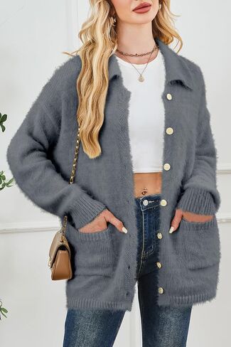 CAKULO WOMENS الضخمة الضخمة السترات الصوفية الخريف الخريف ملابس الشتاء المفتوحة جناح Collared Cardigans جيوب 2025 in Kuwait